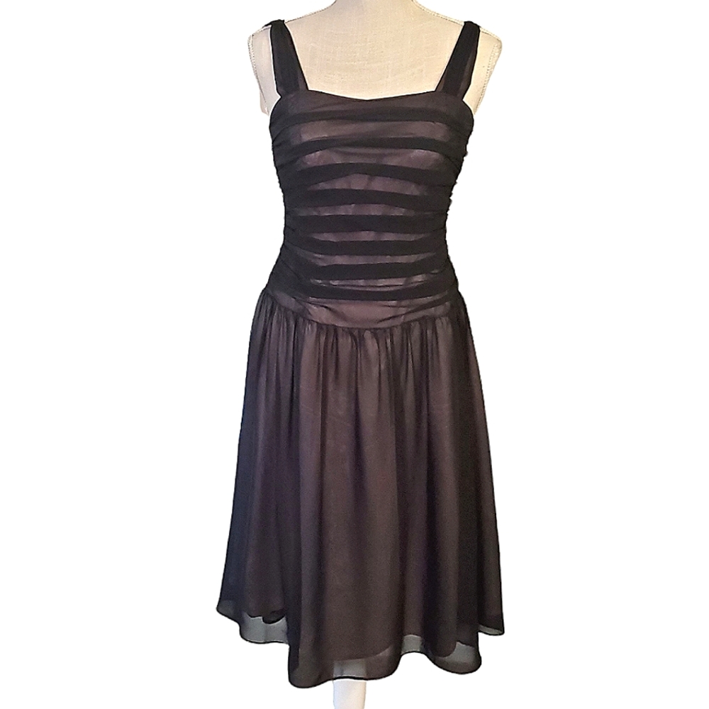 MICA | Women's black sheer with pink liner sleeveless party dress. Size 8.